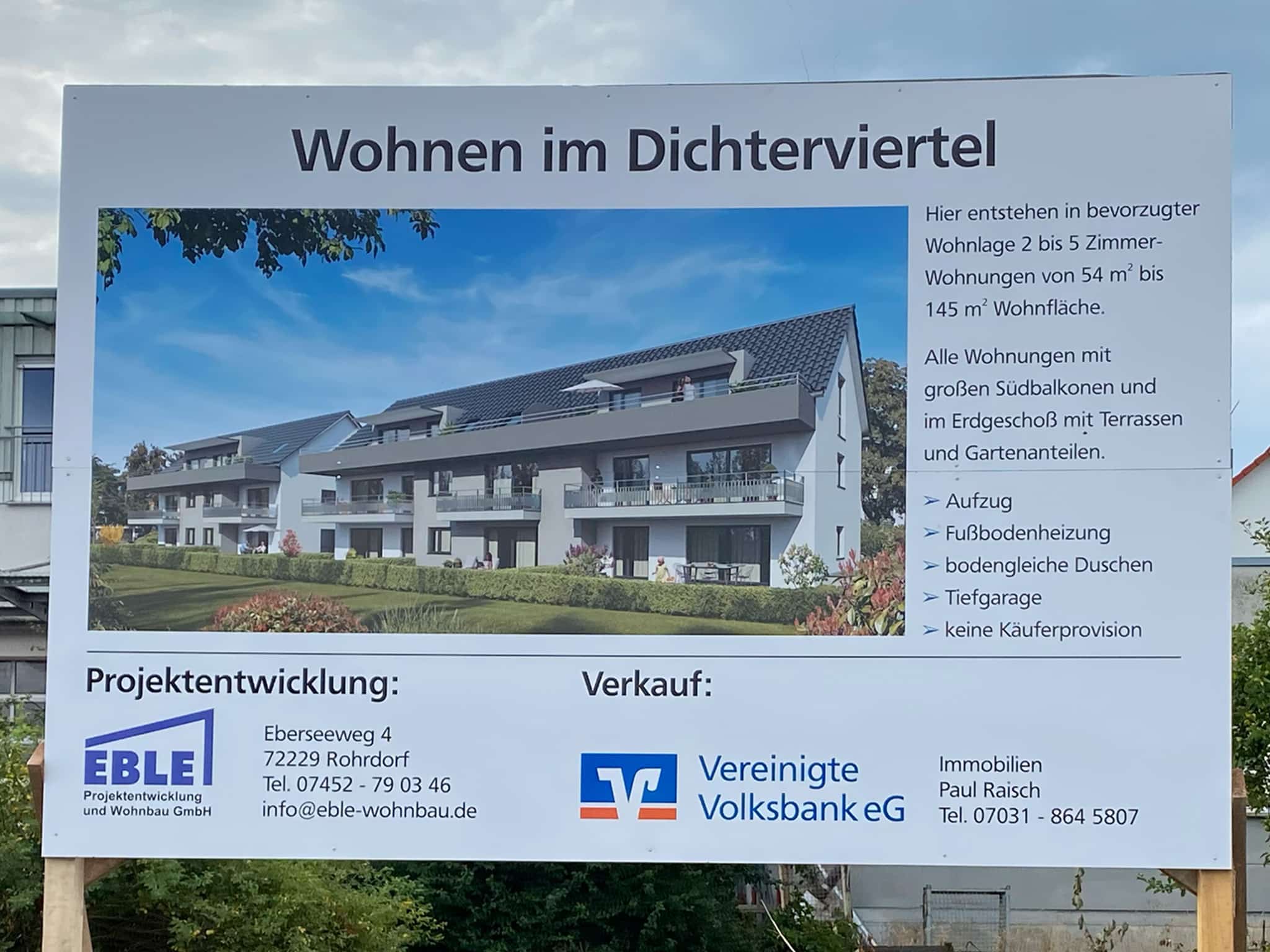 Bautafel zum Wohnprojekt „Wohnen im Dichterviertel“